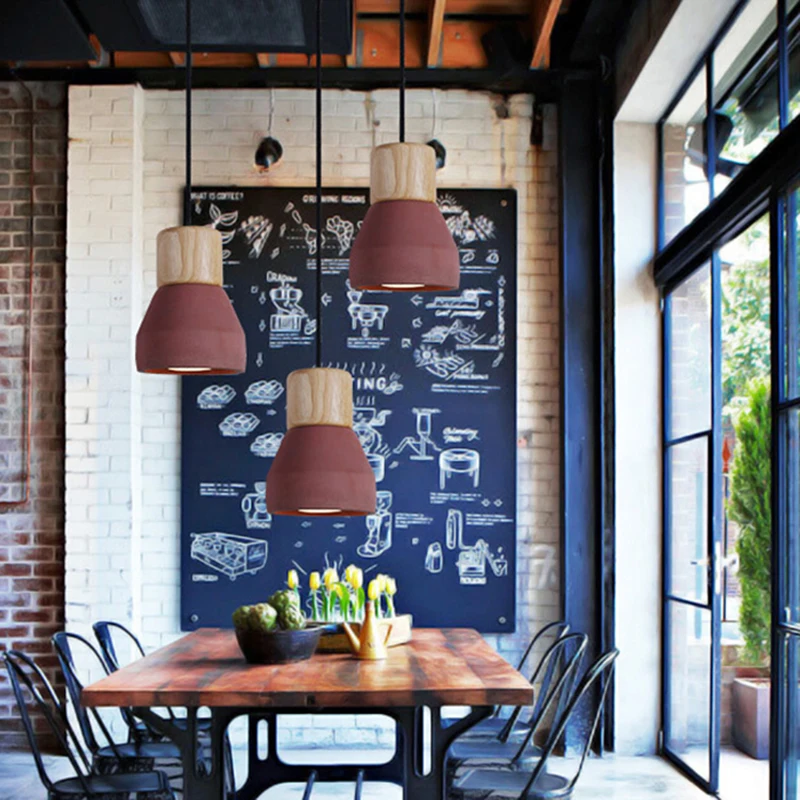 Nordic Concret Indoor Led Pendant Lamp Cement Wood Hanging Lights Fixture Vintage Loft Restaurant Bedroom Bar Cafe Aisle Lights