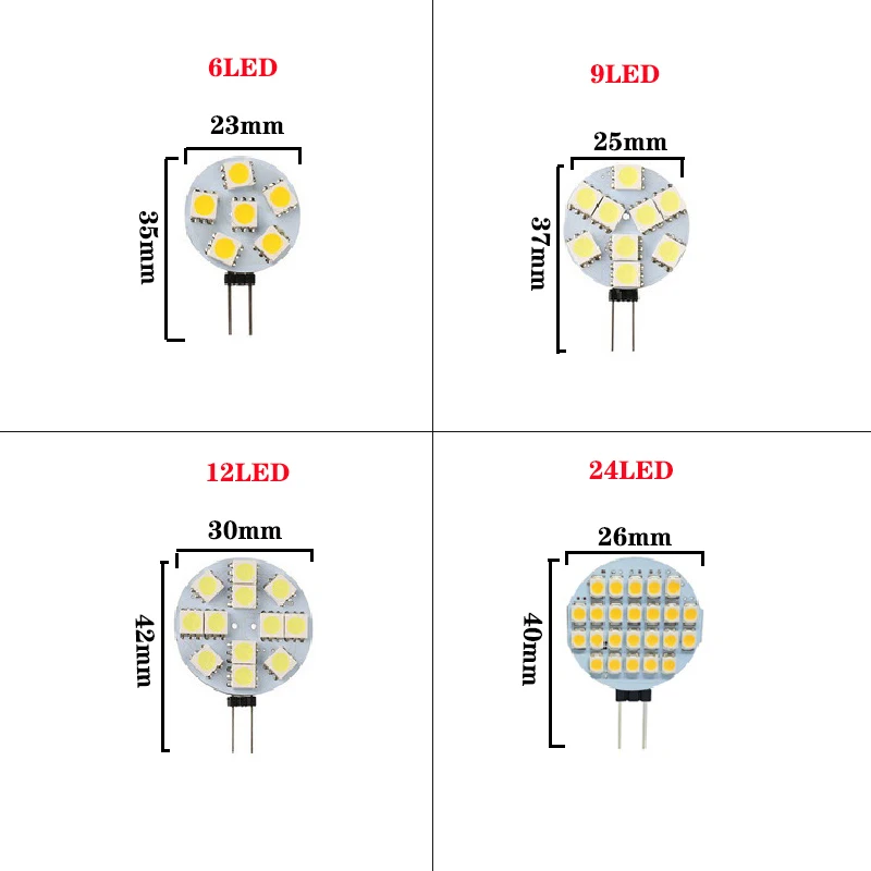 10PCS G4 LED Round Range Hood Bulb 12v SMD5050 6/9/12/24 Leds SMD LED Boat Light White / Warm White Bulb Lamp Spot light