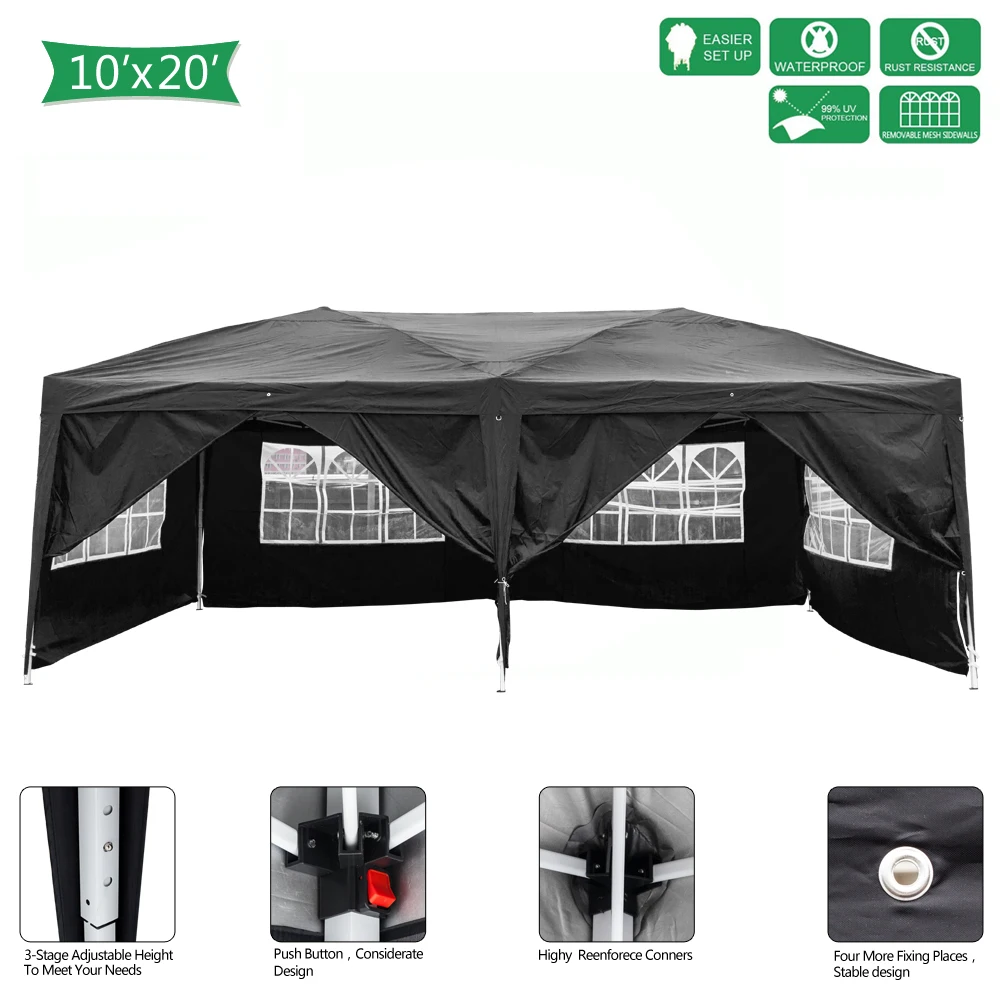 3 x 6m Waterproof Folding Tent Gazebo Wedding Party Canopy Pop Up Instant Shelter Outdoor Camping Tent Four Windows - US Stock