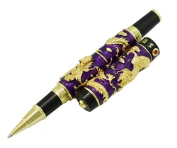 Jinhao Purple Cloisonne Double Dragon Rollerball Pen with Ink Refill Advanced Craft Writing Gift Pen for Business, Graduate