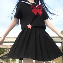 2020 New Summer Japanese  Student Diablo Series Short-Sleeved Shirt JK Uniforms Sailor Pleated Skirt Set  school girl uniform