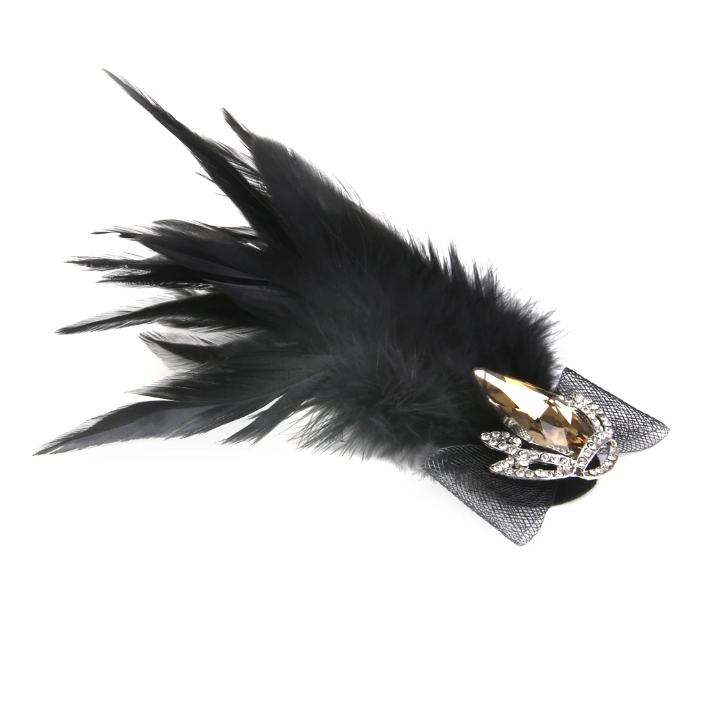 Fashion Jewelry Vintage Brooch Pins Black Feather Crystal Crown Brooch Pin for Jeans Waist Dress Party Fancy Costume Accessory
