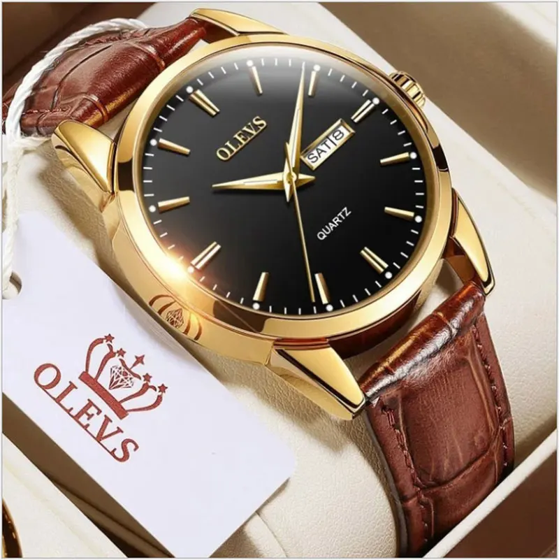 Watch Men's Quartz Watch Luminous Waterproof Double Calendar Real Belt Lovers Watch Non Mechanical Student Women's Watch