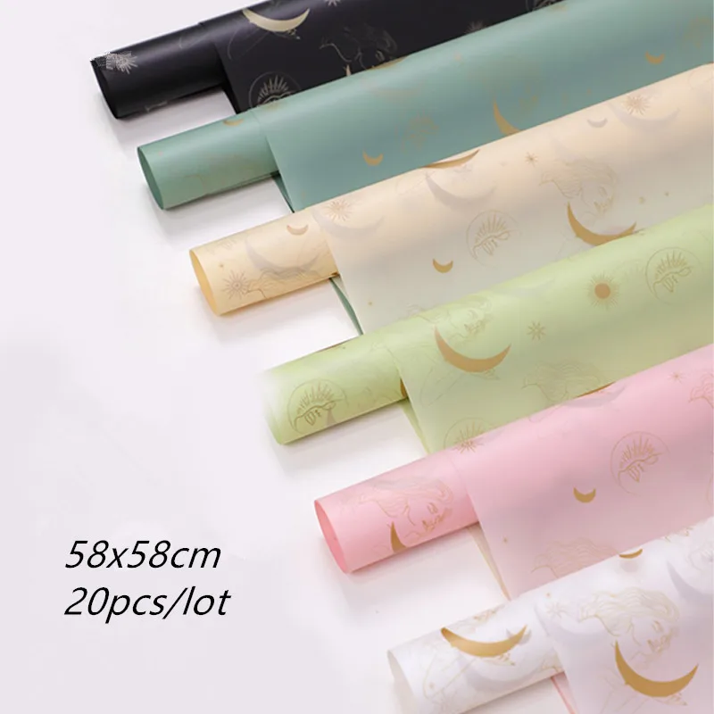 20pcs 58x58cm Moon Pattern Waterproof Flower Wrapping Paper Birthday Gift Packaging Tissue Paper Florist Supplies