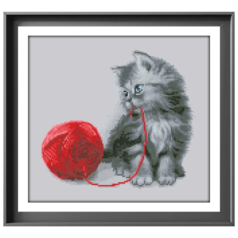 Cat and yarn ball cross stitch kits kitten Dreampattern embroidery needlework sets 18ct 14ct 11ct silver cloth DIY handmade