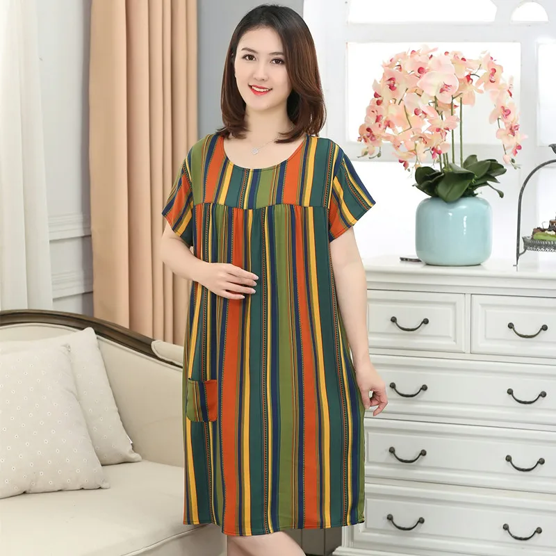 Large size women night dress Short sleeve nightshirt cotton blend home clothes Summer autumn nightgowns loose nightdress