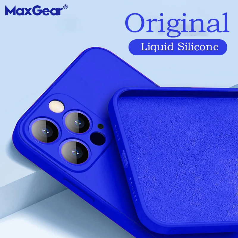 Original Square Liquid Silicone Soft Case For iPhone 11 12 13 14 15Pro Max Mini X XS XR 7 8 Plus Full Lens Protection Thin Cover