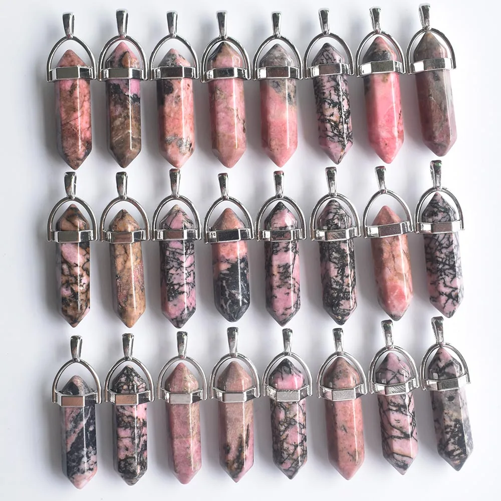 Großhandel 24 Stück/Set Modische, hochwertige, sortierte Naturstein-Amethyst-Säulenanhänger, Chakra-Anhänger & Halsketten zum Selbermachen. – Detail 7