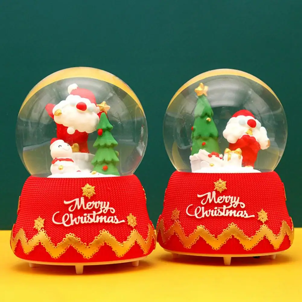 Eco-friendly 3D Cartoon Christmas Music Box Ornament with Colorful Lighting Rotating Design Snow Globe Ornament