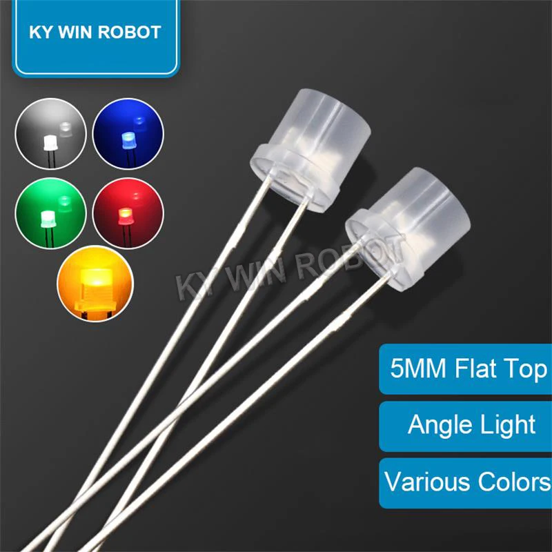 100pcs 5mm Flat Top White Red Yellow Blue Green Assorted Kit Lamp Diode LED Ultra Bright Bulbs Emitting Diodes F5 5 mm DIY Light