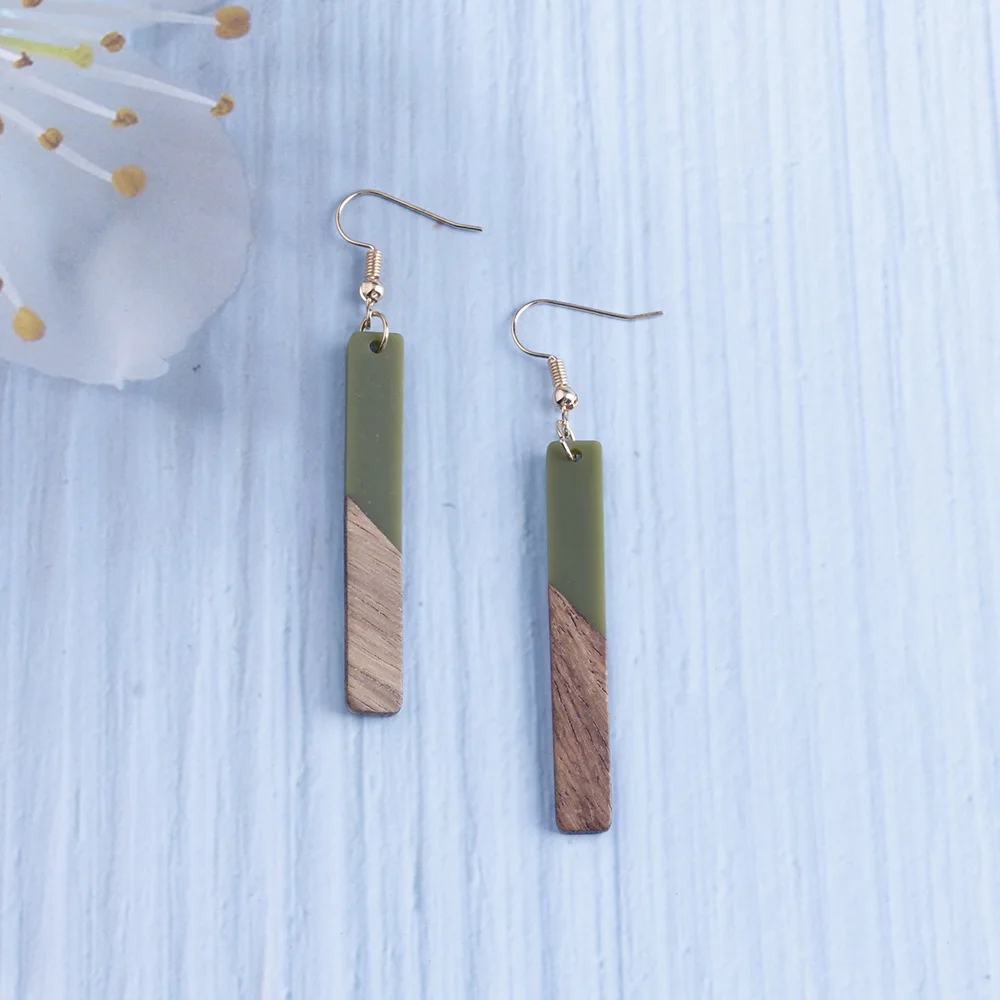 Wooden Resin Bar Dangle Drop Earrings for Women Minimalism Wood Long Bar Drops Women Jewelry Girl Gift