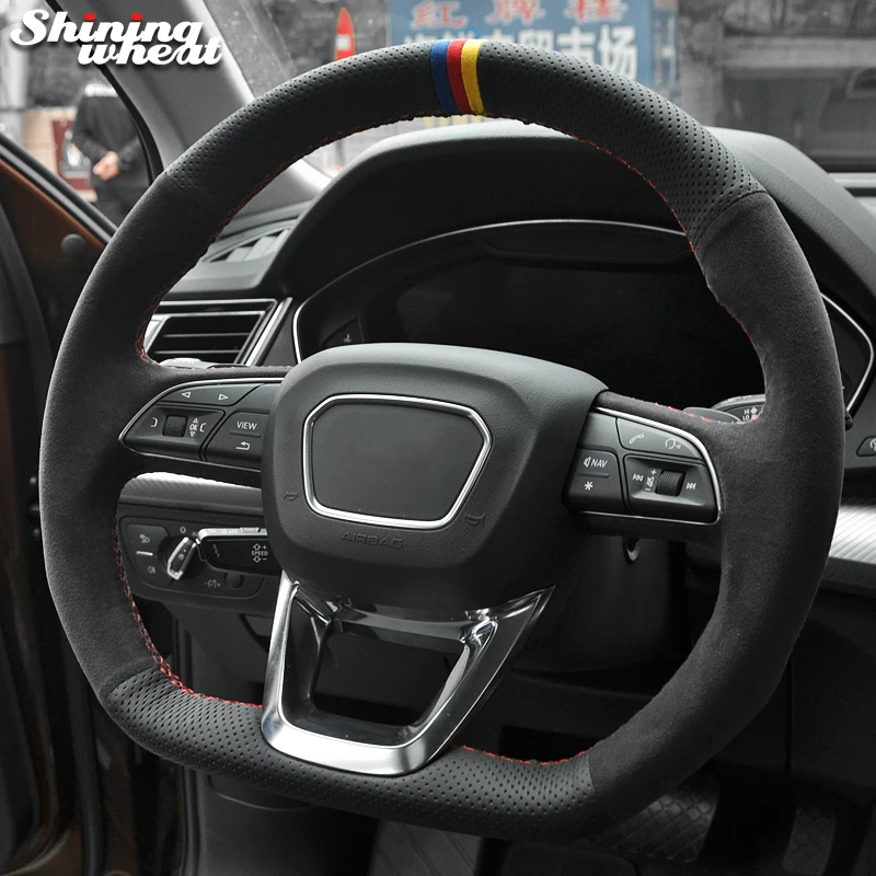 

Shining wheat Genuine Leather Car Steering Wheel Cover for Audi Q3 Q5 SQ5 2017 2018-2019 Q7 SQ7 2015-2019 Q8 SQ8