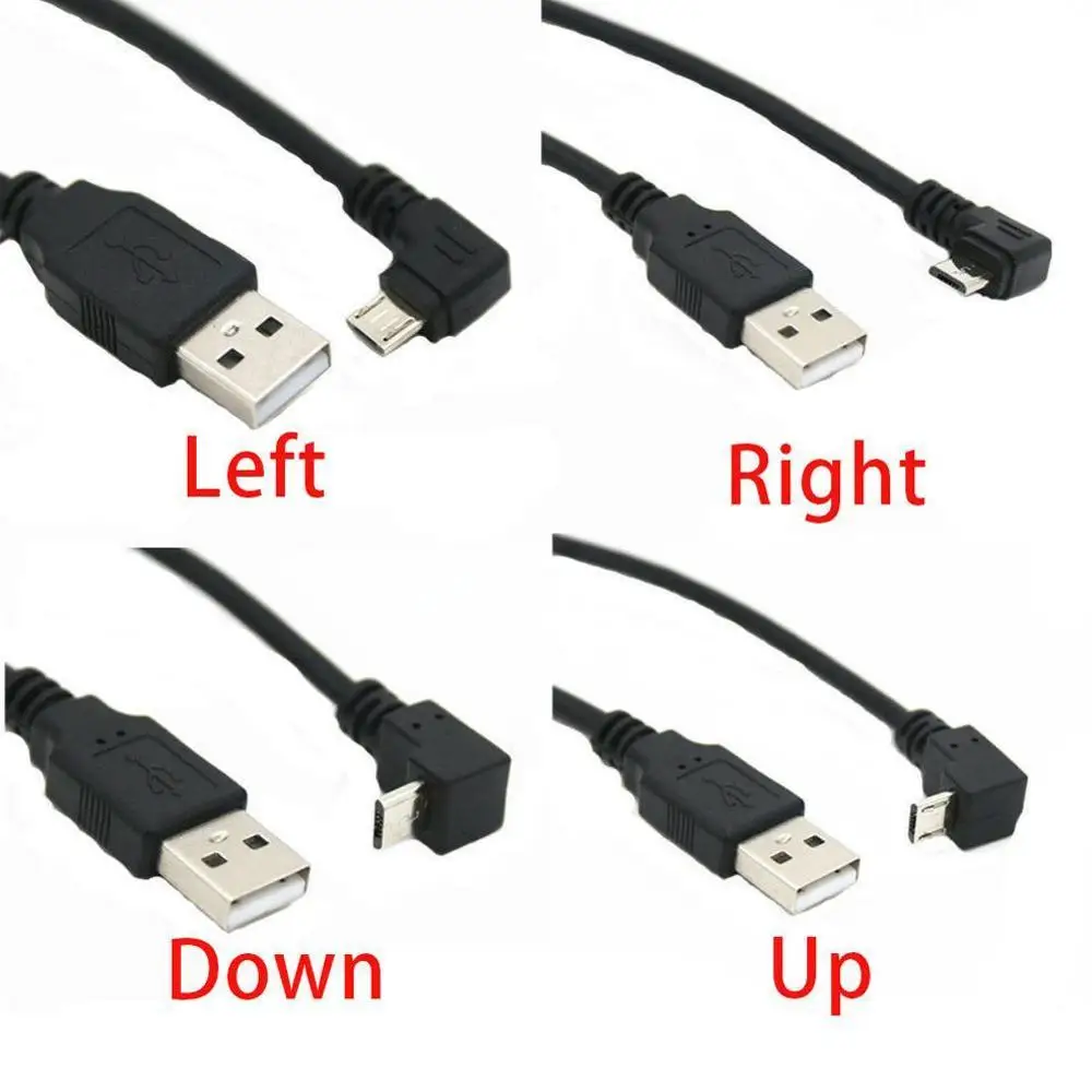 1PC 27cm Right Angle USB 2.0 Male to 90 Degree Left Micro Converter Pin USB Cable Connector Male Adapter 5 Cord Angle F0N3