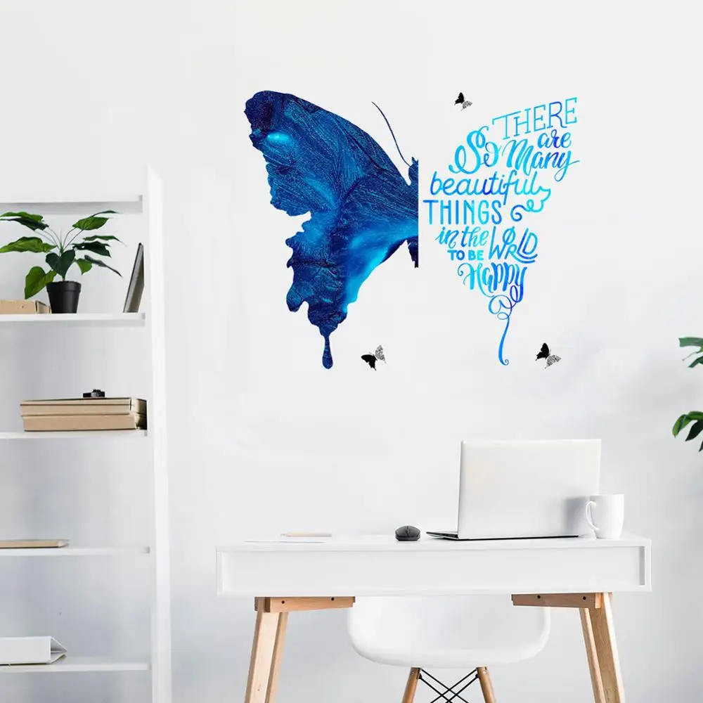 Creative Blue Butterfly Wall Stickers Bedroom Living Room Sofa Background Decoration Wallpaper Art Word Decals For Home Stickers