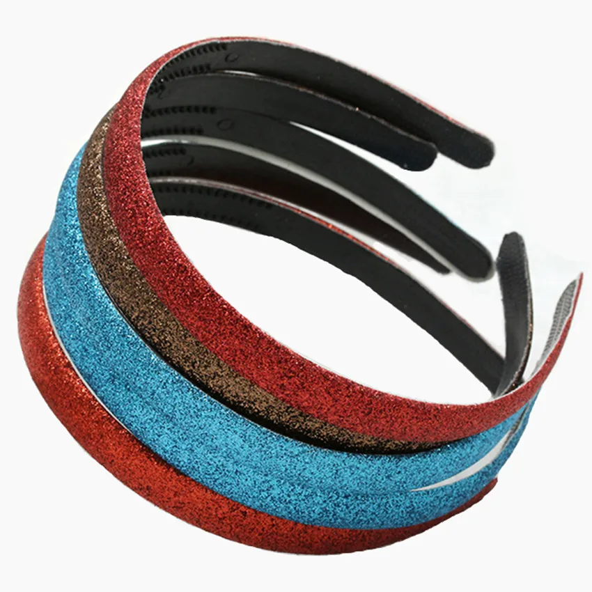 

5Pcs/Lot 10 Colors Good Quality Girls Metallic Headband Glitter Ribbon Covered Hairband Women Plastic Hair Hoop Accessories