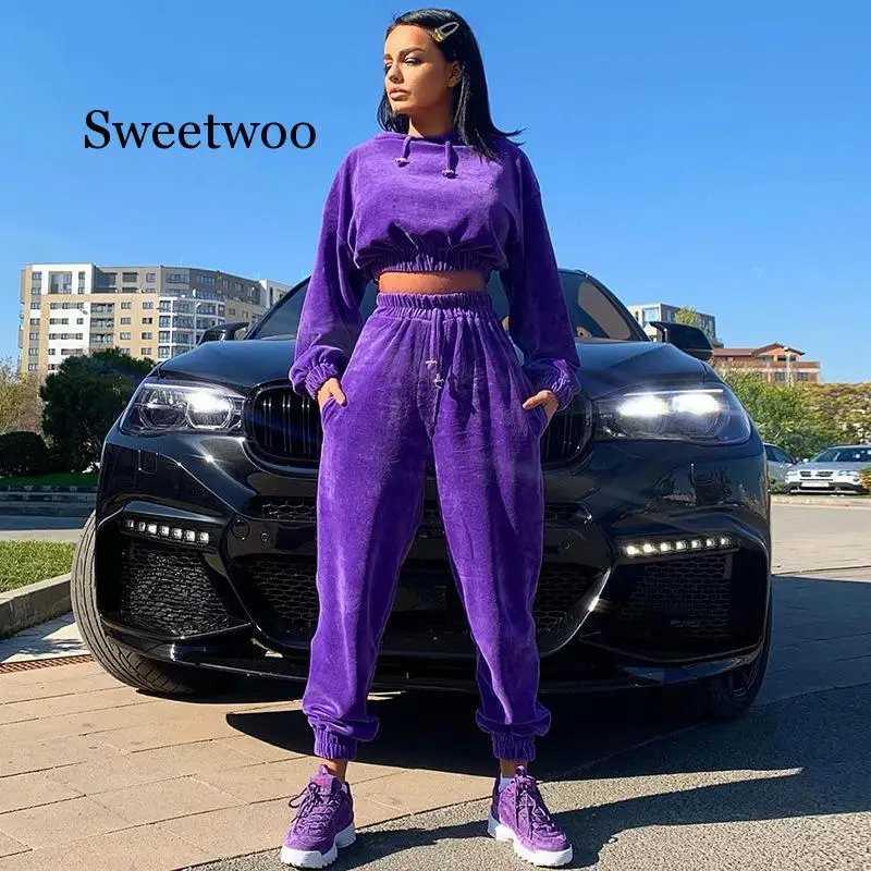 2020 Women 2pcs Knitted Sports Sets Sweater Tracksuit Autumn Winter Slim O-Neck Hoodies Sweatshirts Pants Daily Suits Sportswear