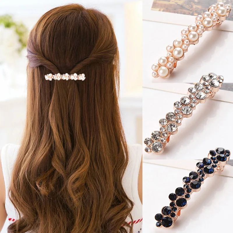 Hot Sale 5 Colors Korean Crystal Pearl Elegant Women Barrettes Hair Clip Hairgrips Hairpin Girls Hair Accessories Dropshipping