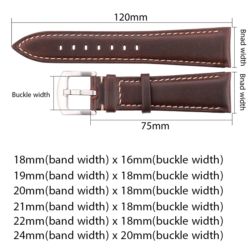 Oil Wax Cowhide Watch Band Strap Women Men Black Brown Smooth Genuine Leather Watchband 18 19 20 21 22 24mm Belt