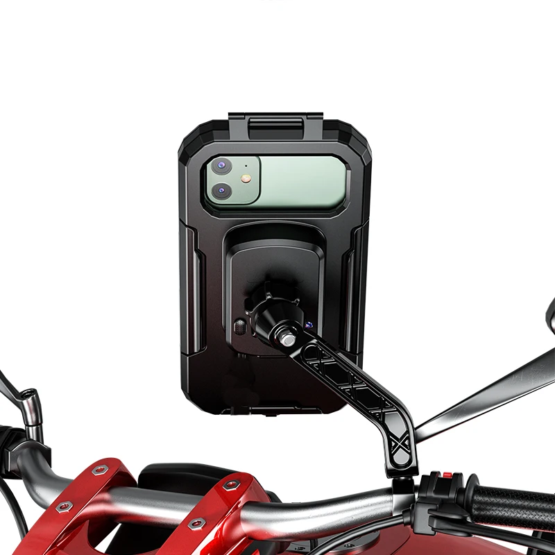 Motorcycle Phone Mount Waterproof Phone Holder Handlebar Mount Rearview Mirror Touch-Screen 360degree Rotation for 5.5-6.5 inch