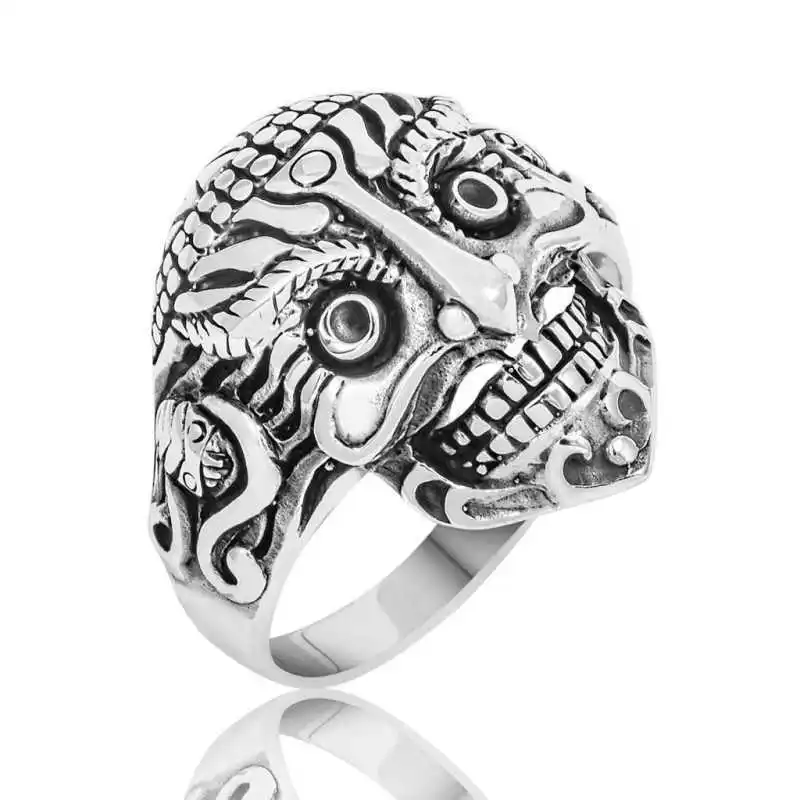 Silver Skull Men's Ring - 925 Sterling Men's Jewelry Wedding Birthday Gift - Box - Men - Fashion - Botiva - Size - Turkish - Patterned Embroidered