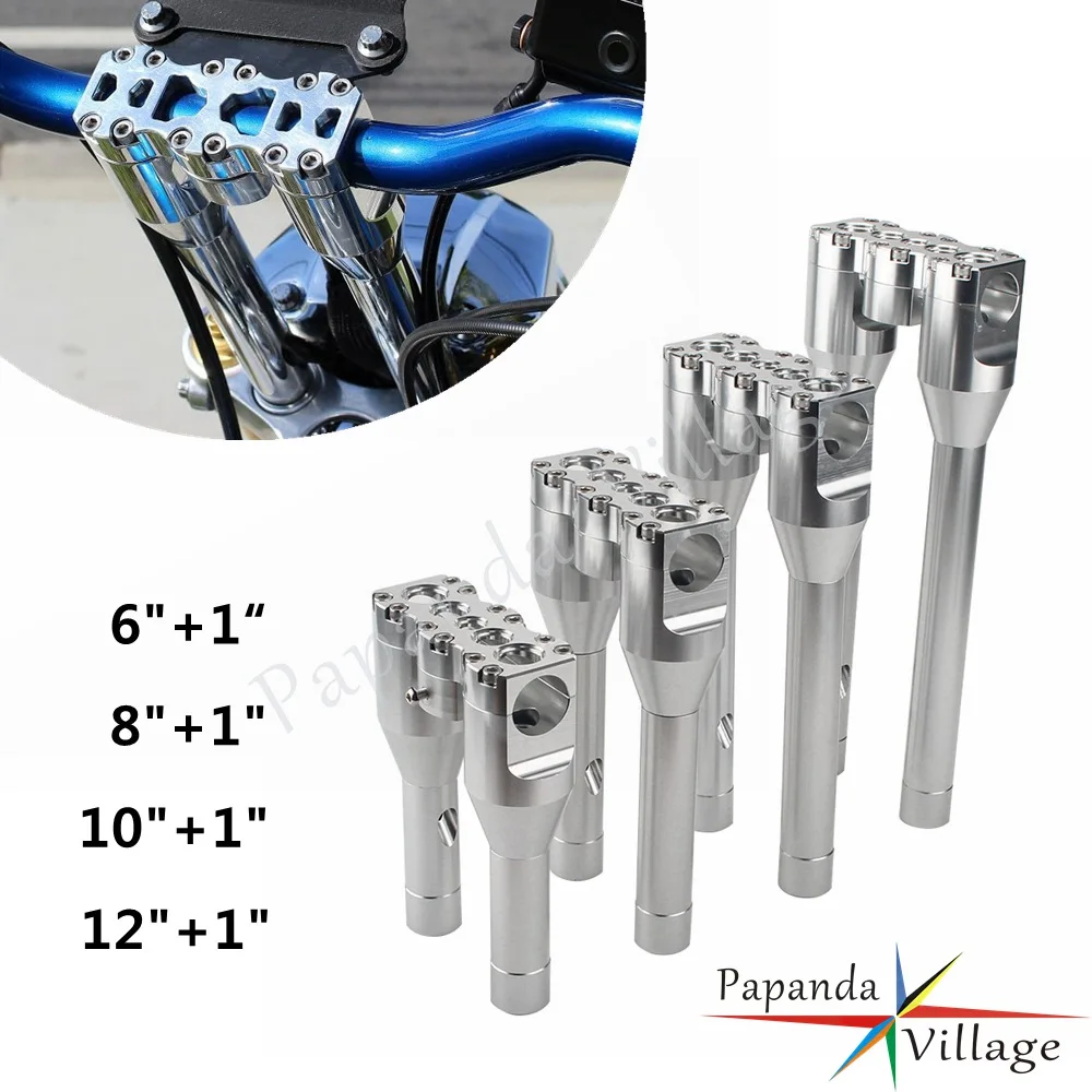 

6"-12" + 1" Universal Motorcycle 1-1/2" Handlebar Riser Extend Bar Clamp Silver For Harley Custom Softail Dyna Sportster Touring