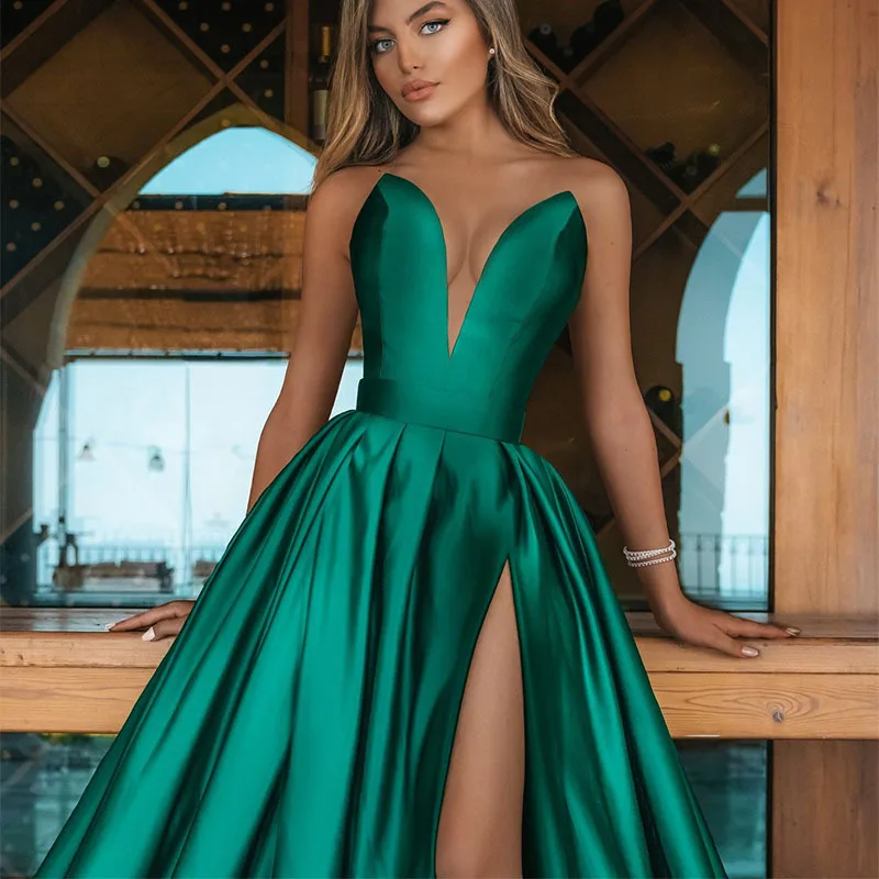 Robe De soirée longue en Satin vert/bleu Royal, tenue De soirée Sexy, fendue, style arabe, 2021, dubaï, 2021