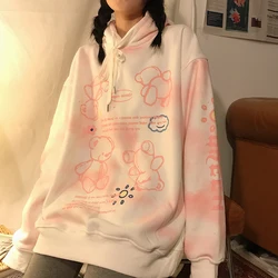 Tie Dye Hoodie Women 2022 Spring Autumn Pink Cute Bear Print Oversized Sweatshirt Hooded Harajuku Vintage Pullover Teen Clothing