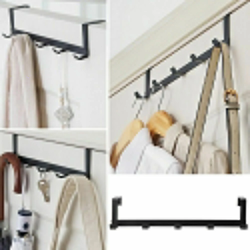 New Arrivals 1pc Metal Hanger Storage Holder Rack Over-The-Door Hook Rack Hanging Coat Hat Towel Bag Household Black White