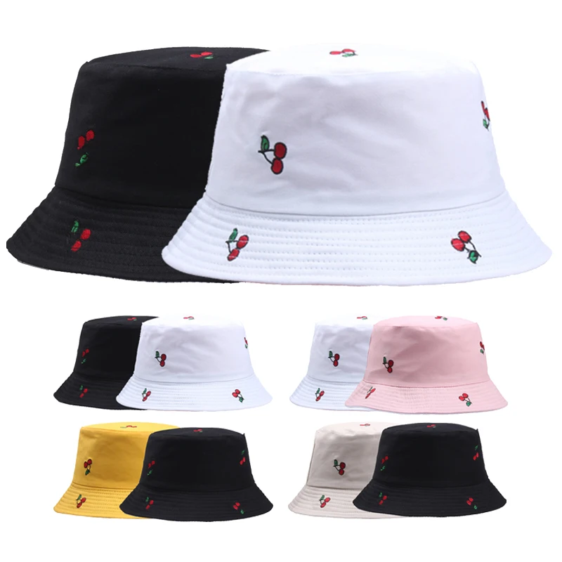 Double-side Embroidery Fruit Bucket Hat Banana Cherry Cactus Pineapple Pattern Panama Hat For Women Men Outdoor Travel Cap YD094