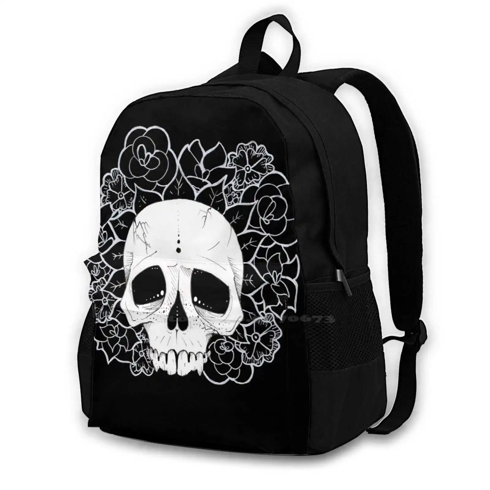 

Of Life Pattern Design Bag Student'S Backpack Flower Crown Black And White Skull With Flowers Death Emilyheemer Of Life