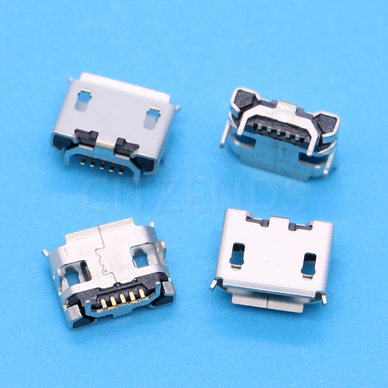 100pcs micro USB 5pin jack Ox horn Four leg plate socket Female socket USB connector Ox horn short needle mini usb Free shipping