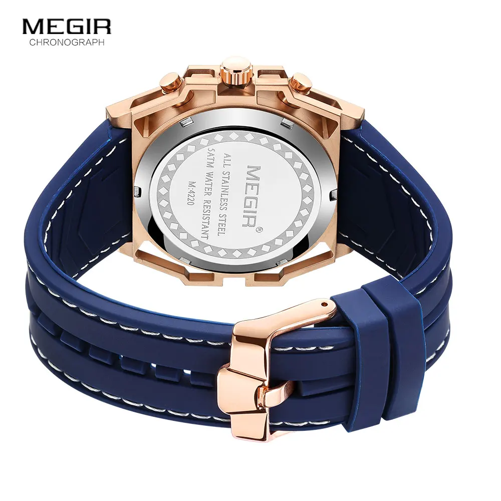 MEGIR Watch Men Blue Silicone Strap Quartz Watches Fashion Waterproof Chronograph WristWatch Man часы мужские relogio masculino