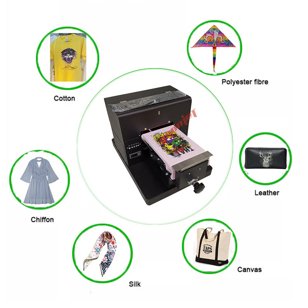 Multi-function a4 DTG flatbed Printer Direct to garment T-shirt printing machine for Dark Light TShirt Phone case plastic cards