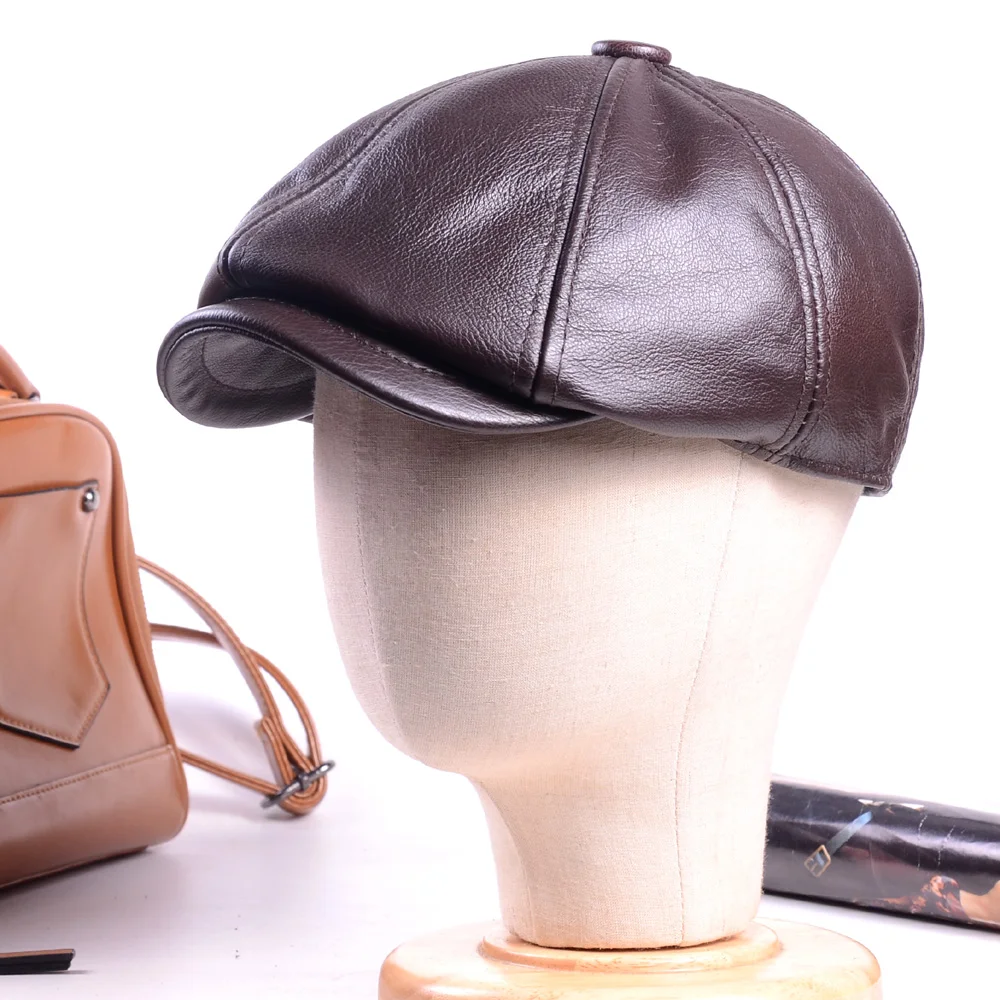 

Men's 100% Real Leather Cowhide Peaked Cap Beret Newsboy jazz Caps/Hats