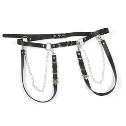 Women Gothic Waist Belt Faux Leather Straps Chain Punk Choker Leg Ring Jewelry