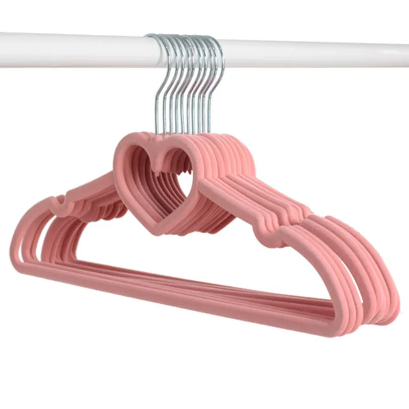 Colorful Velvet Clothes Hangers, Loving Heart Velvet Coat Hanger, Non-Slip Heart-Shaped Multifunction Hangers, 5 PCs/Lot