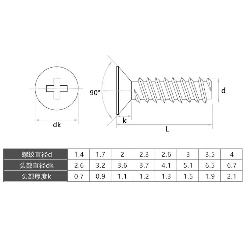 Phillips Flat Tail Self Tapping Screws Nickel Plated Countersunk Head Flat End Bolts For Glasses M1.4 M1.7 M2 M2.3 M2.6-M4