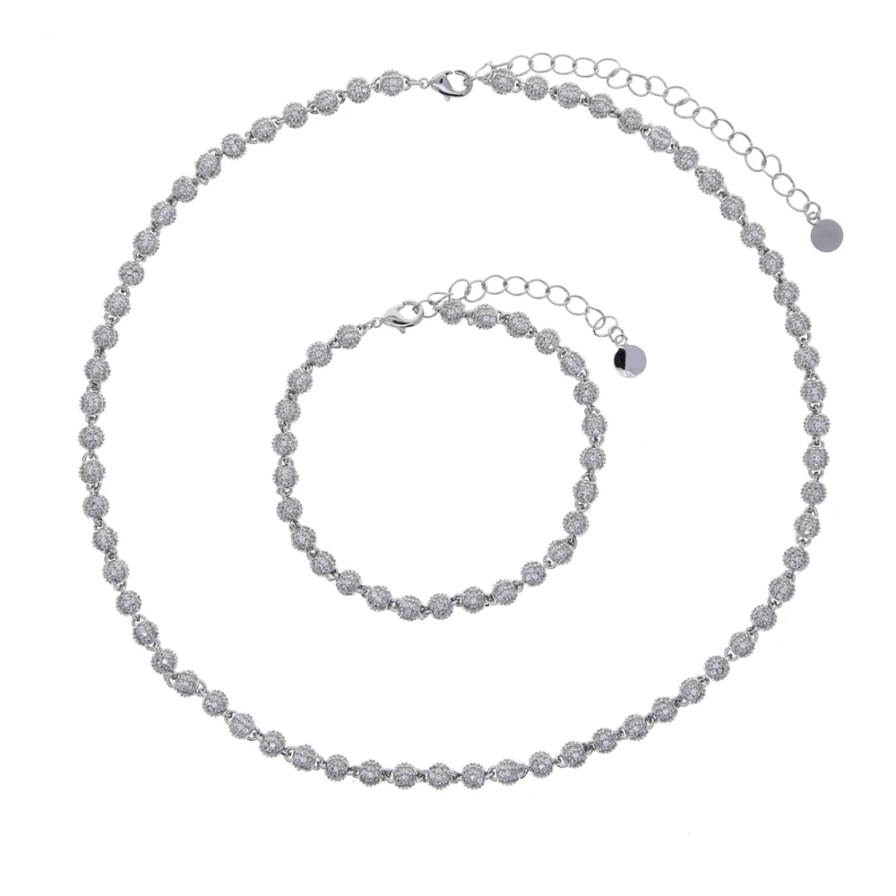 HipHop Iced Out Bling 5A Cubic Zirconia Paved CZ Ball Link Chain In White Silver Gold Color Choker Necklace For Mens Boy Jewelry