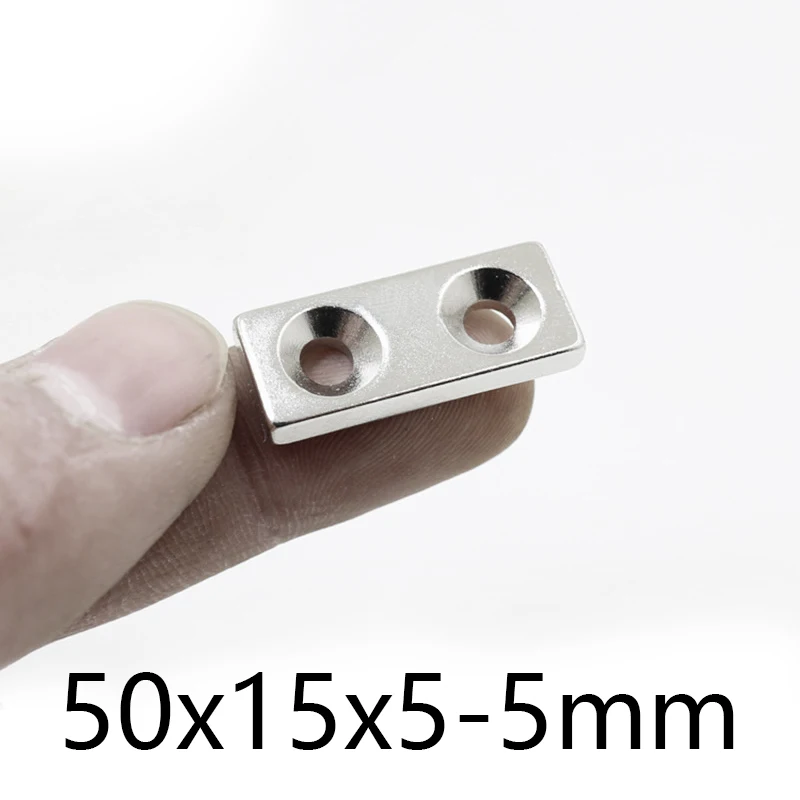 Block 50x15x5-5mm Countersunk Neodymium magnetic rare earth Hole 5mm N35  Magnet Powerful Strong Magnets 50*15*5-5mm