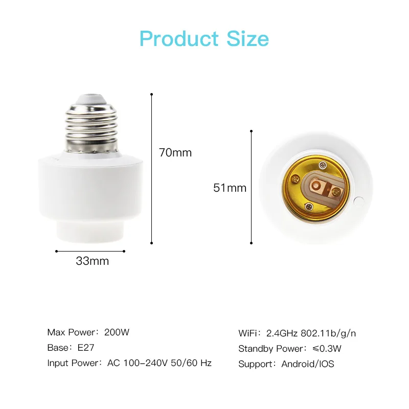 FrankEver E27 WiFi Smart Light Bulb Lamp Holder Adapter Voice Control Timer Work with Alexa Google home Smart House