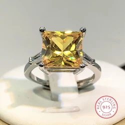 925 Silver Cute Female Yellow Stone Ring Silver Color Wedding Jewelry Crystal Promise Engagement Rings For Women
