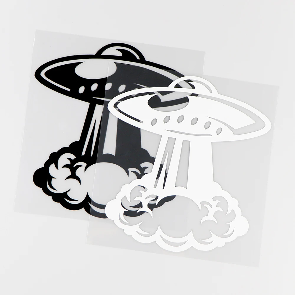 Yjzt 14.3x15.4cm ufo blastoff decalques de vinil personalidade adesivo do carro alienígena caçador preto/prata 10a-0072