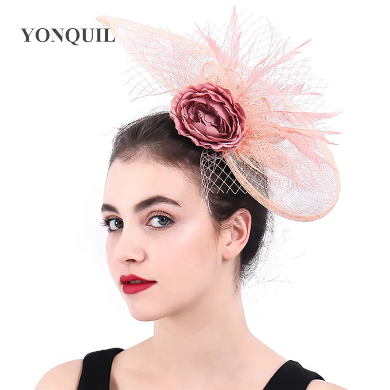 

Elegant Womens Hair Clip Fasciantor Feather Wedding Headwear Flower Ladies Kenducky Derby Headdress Bridal Veils Hats