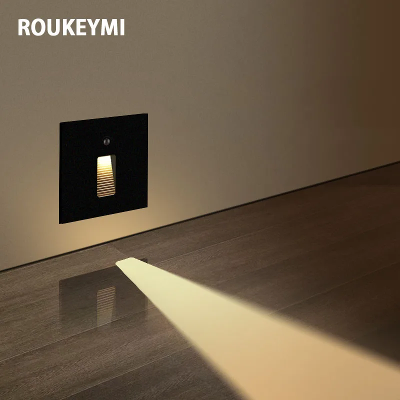 ROUKEYMI المغناطيسي الدرج خطوة أضواء محس حركة الألومنيوم المنزل الجدار الشمعدان ليلة Footlight الحديثة راحة مصباح مقاوم للماء