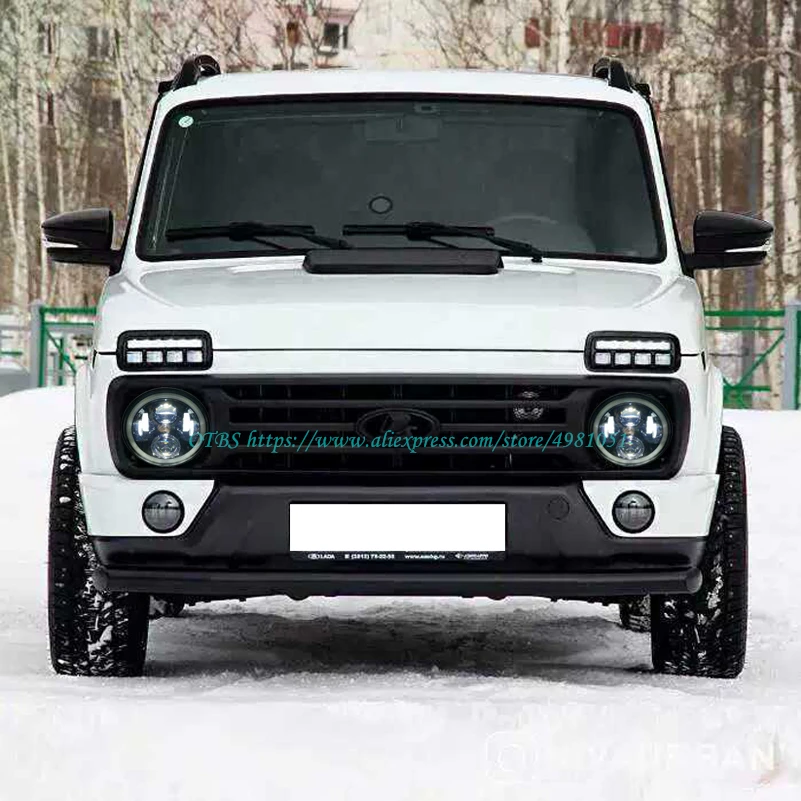 7 Inch LED Headlamps with Halo Ring Amber Turn Signal For lada niva 4x4 suzuki samurai 7\