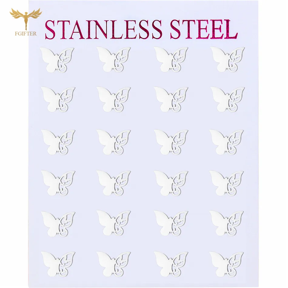 12 Pairs Silver Color Butterfly Earrings for Girl Women Stainless Steel Stud Earrings Set Fashion Jewelry Children Small Gifts