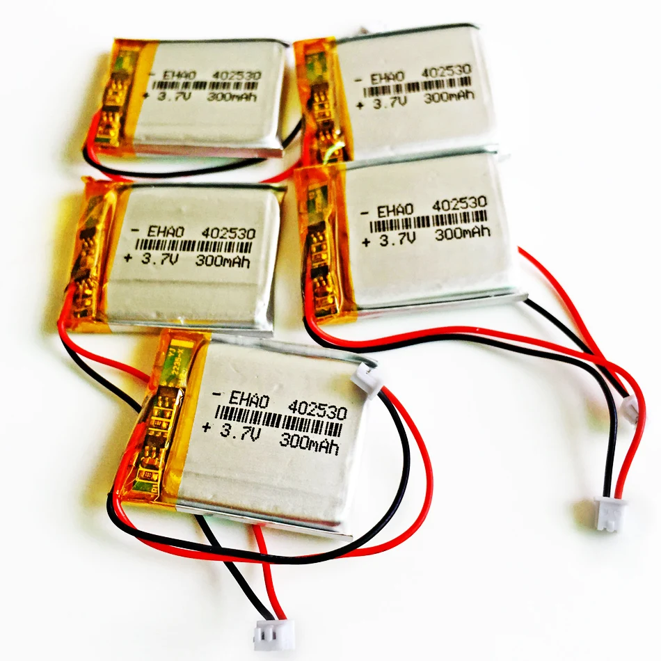 5 PCS 3.7V 300mAh Lithium Polymer LiPo Rechargeable Battery 402530 + JST 1.25mm 2pin plug For Mp3 Camera Bluetooth Recorder GPS