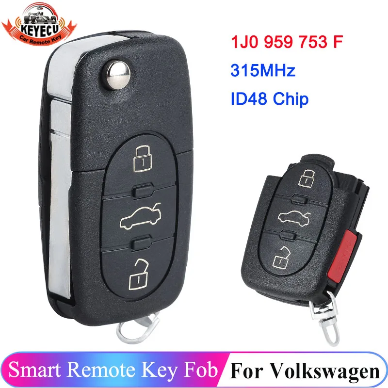 

KEYECU 3+1 4 Button 1J0 959 753 F Remote Key Fob 315MHz ID48 Chip For VW Rabbit Beetle Cabrio Golf Jetta Passat 1J0959753F