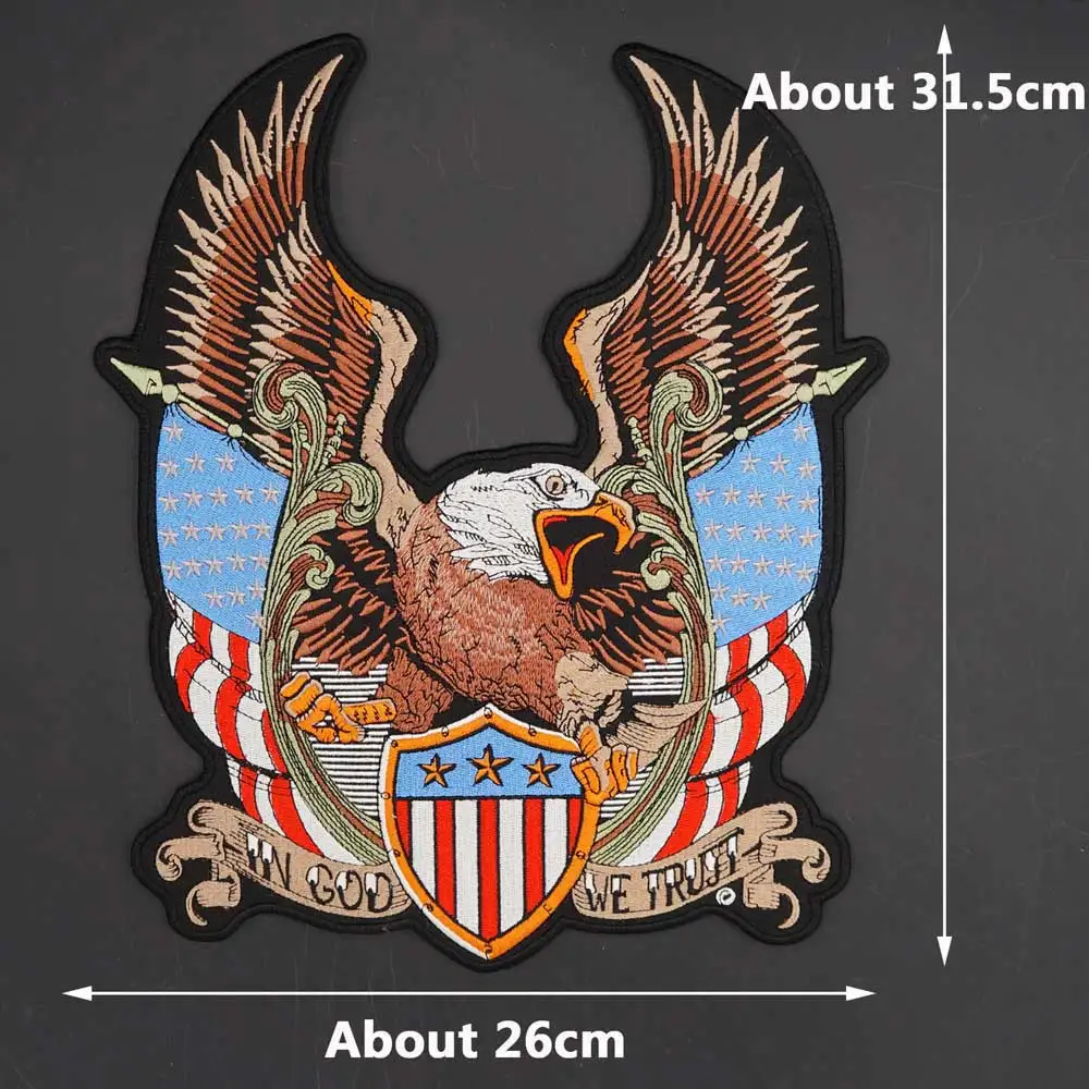 IN GOD WE TRUST Large Cloth Patch Motorcycle Locomotive Eagle Embroidery Sticker Badge Cloth Leather Jacket Decoration