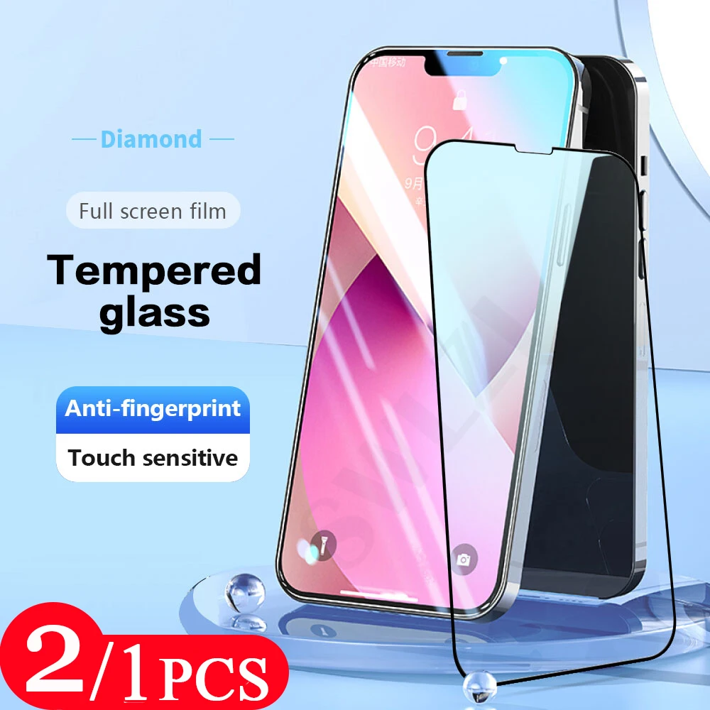 2/1Pcs 9D glass smartphone for iphone 13 Mini 12 11 Pro X XS Max XR Tempered Glass protective Phone Screen Protector Film